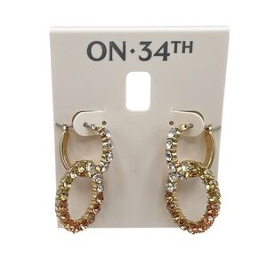 NWT On 34th Gold Tone Rhinestone Interlocking Hoop Earrings